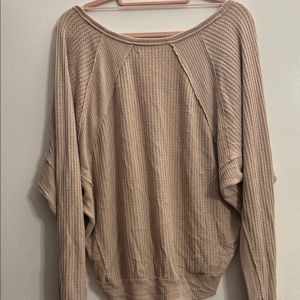 FP We The Free Size XS Tan Santa Clara Textured Thermal Long Sleeve V-Neck Top - Picture 11 of 14